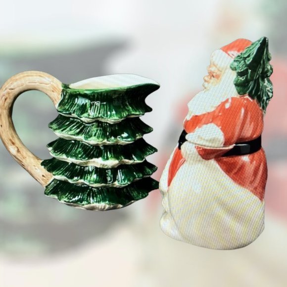 1989 TIMELESS TREASURES German Christmas Tree Creamer-Santa Figurine Suger Bowl - Picture 4 of 9